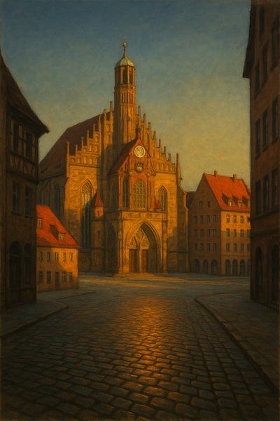Goldenes Licht auf Nürnbergs Kirche - Stimmungsvolles deutsches Stadtbild von Travel Shop