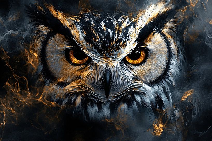 Owl with fiery eyes by Art & Soul Creations