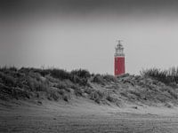 The red Eierland lighthouse on Texel in black and white