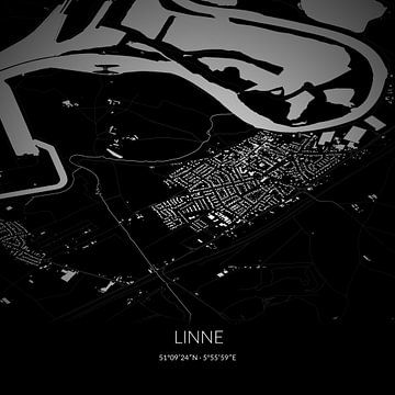 Zwart-witte landkaart van Linne, Limburg. van Rezona