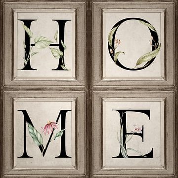 Vintage Home Floral Illustrated Letters in Frame by Western Exposure