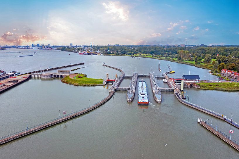 Aerial view of the Orange Locks near Amsterdam in the Netherlands at sunset by Eye on You