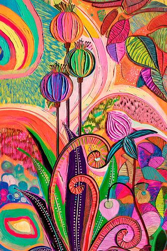 Moderne abstrakte botanische Reliefkunst in Dopamin-Farbtönen von Studio Pieternel