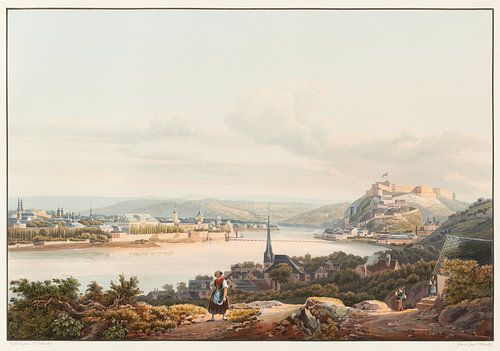 Uitzicht op de stad Koblenz en de vesting Ehrbreitenstein, Johann Ludwig Bleuler