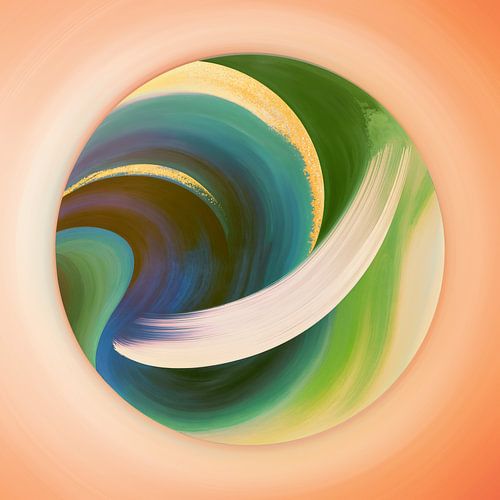 Abstract Round Artwork with Tangerine Orange and Green by Arjen Roos