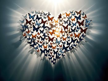 A glowing heart full of butterflies