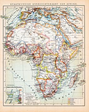 Afrika. Staatkundige vintage kaart ca. 1900 van Studio Wunderkammer