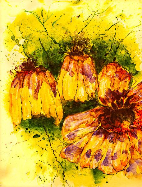 Fleurs sur fond jaune par Klaus Heidecker