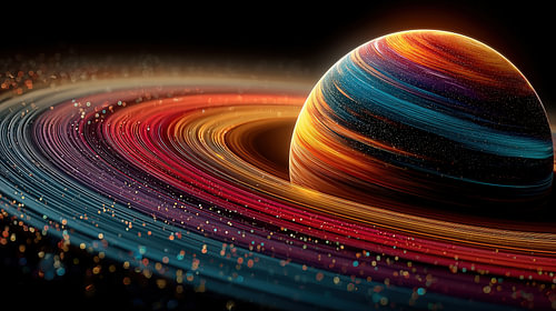 Neon ringen planeet saturn artistiek panorama