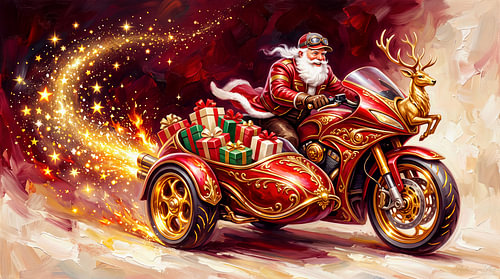 Weihnachtsmann – Motorrad im feurigen Sternenrausch