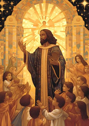 Jesus blesses the children, Art Deco style
