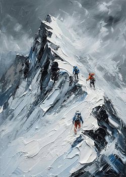 Gipfelstürmer am verschneiten Grat – Expressive Spachteltechnik