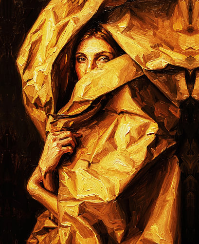 Enveloppée d'or – Tableau représentant une femme voilée