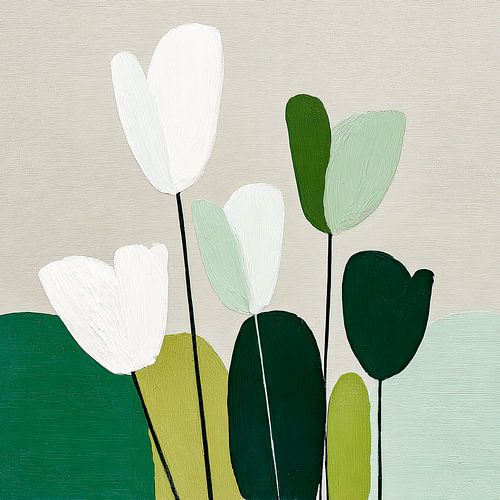 Minimalist white tulips in greenery – Modern floral art