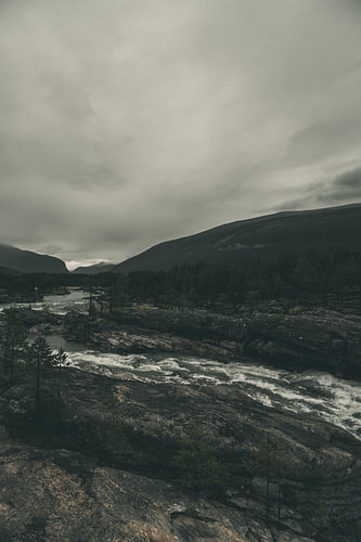 River course through a stony valley