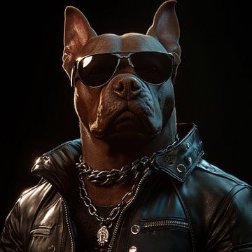 Gevaarlijke pitbull hond in leren jas portret van TheXclusive Art
