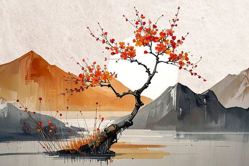 Friedliche Japandische Berglandschaft