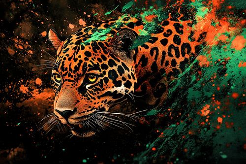 Jaguar coloré avec éclaboussures artificielles
