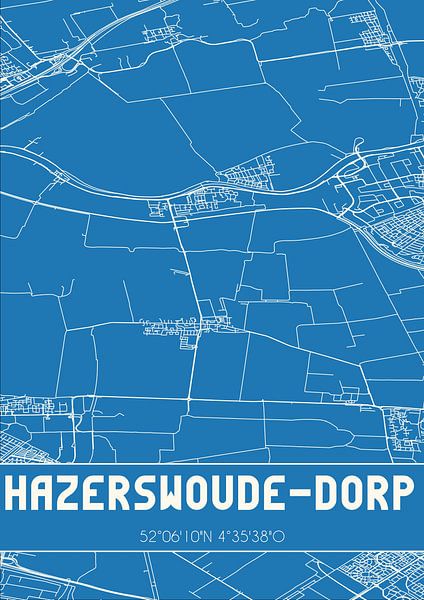 Blauwdruk | Landkaart | Hazerswoude-Dorp (Zuid-Holland) van Stad & Wand