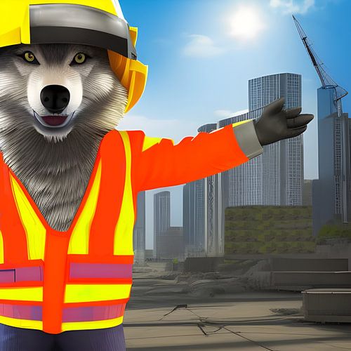 Wolf als bouwvakker
