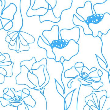 Scandinavische Bloemenmarkt Water Blauw op Wit van Mad Dog Art