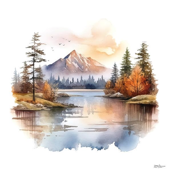 Aquarell einer Landschaft. von Gelissen Artworks
