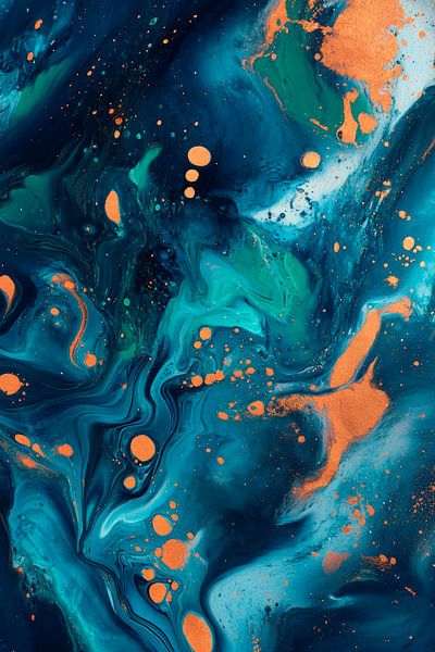 Aqua Abstraktion mit Farbspritzern von Poster Art Shop