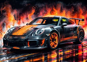 Porsche 911 GT3 RS Black with Orange Stripes by MIROKKU