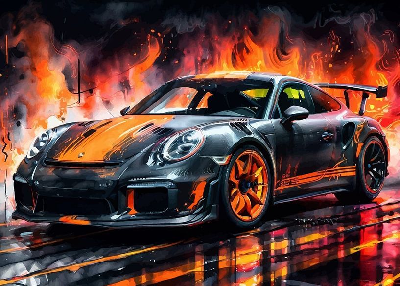 Porsche 911 GT3 RS Schwarz mit orangefarbenen Streifen von MIROKKU