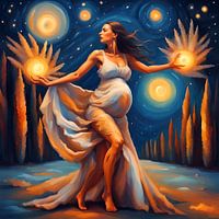 Pregnant woman on a clear summer night