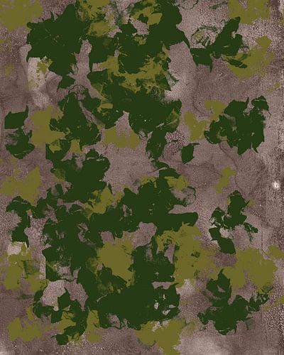 Moderne abstracte kunst in donkergroen op terra bruin