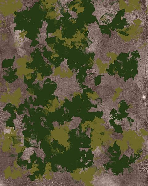 Modern abstract art in dark green on terra brown by Dina Dankers