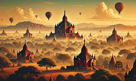 Vintage Bagan Poster, Myanmar von Chromatic Fusion Studio