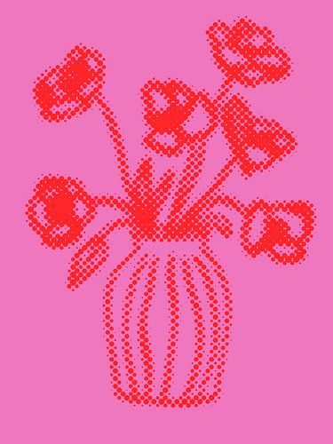 Boeket in vaas in stippen techniek