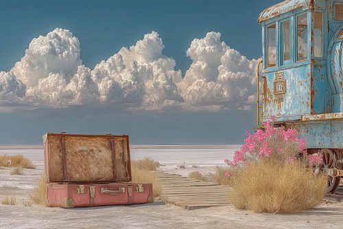 De Koffer onder de Wolken – Poëtische Foto van Reizen en Tijd