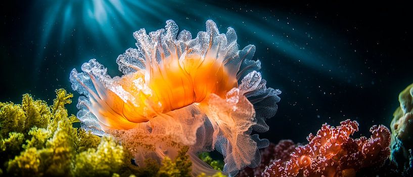 Farbenfrohes Korallenriff mit Qualle von Poster Art Shop