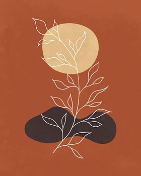 Minimalist abstract landscape with a plant in autumn colours