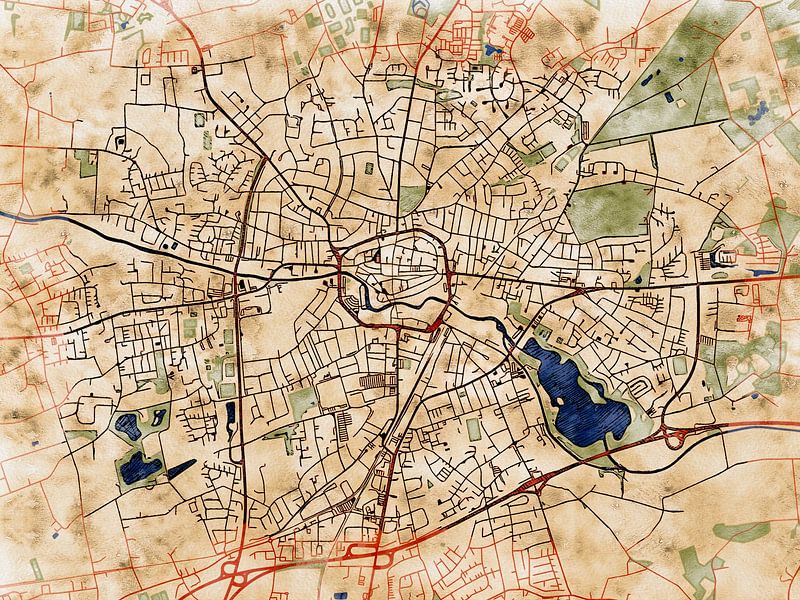 Map of Bocholt with the style 'Serene Summer' by Maporia