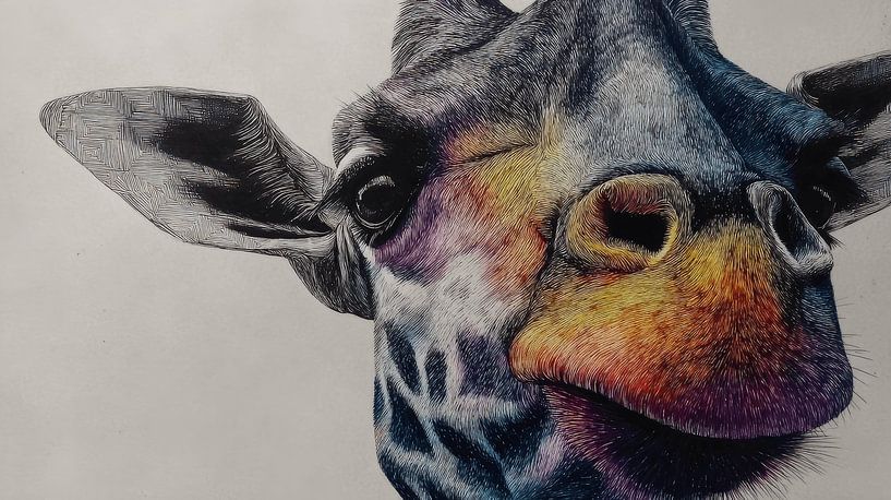 Giraffe With Rainbow Light in Graphic Style by Eva Lee