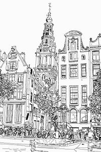 Pen Drawing Kloveniersburgwal 50 Amsterdam view