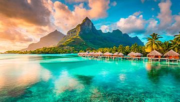 Plage de Bora Bora avec coucher de soleil sur Mustafa Kurnaz