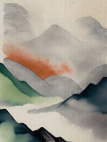 Abstract ZEN berglandschap in Japanse stijl (deel 1 van tweeluik)