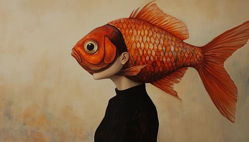Frau mit Goldfischkopf surreal surrealismus panorama