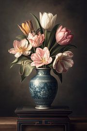 Luxuriöse Tulpen mit Perlen und Kolibri von PixelMint.