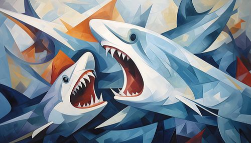 Abstract sharks cubism panorama