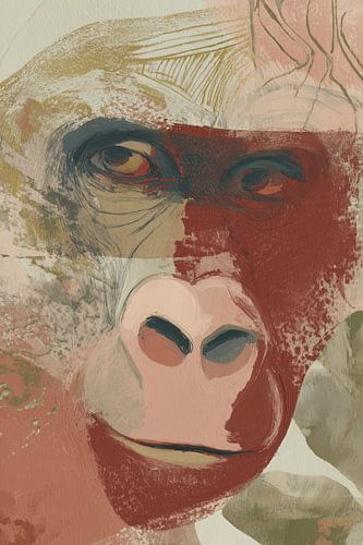 Abstract gorillaportret in warme tinten