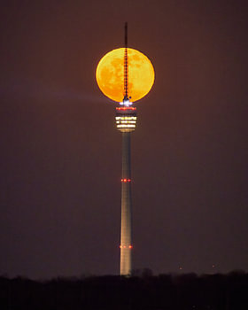 Stuttgart TV Tower with Full Moon