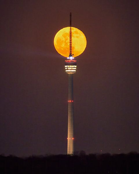 Stuttgart TV Tower with Full Moon by Keith Wilson Photography