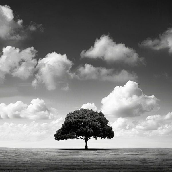 Black and white tree landscape - Dramatic nature photography for modern living spaces by Poster Art Shop