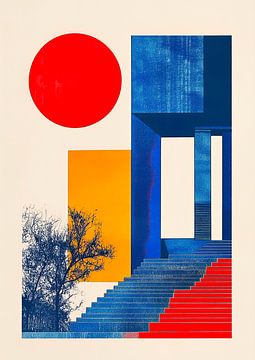 Bauhaus architecture red blue white yellow